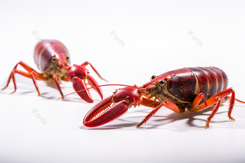 两只独臂的小龙虾白色纯色背景图,高清,摄影图,摄影图片,图片大全,摄影图免费下载